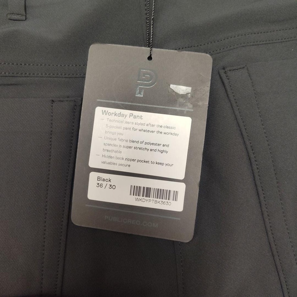 Public Rec Pants Mens 36x30 Black Chino Slim Workday Pant Stretch Breathable - Picture 7 of 13